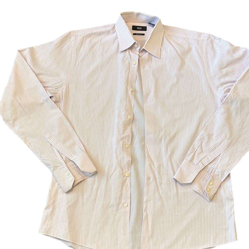 Hugo Boss Men's Pink Pinstripe Dress Shirt